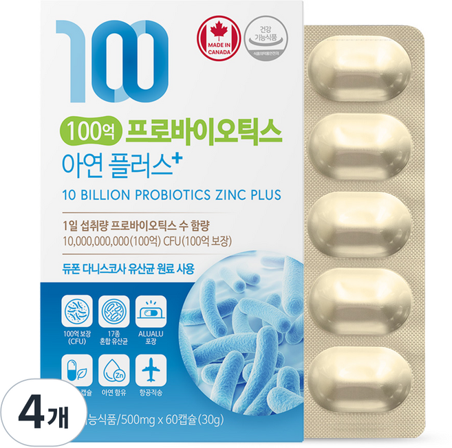 네이처그랜드 100억 프로바이오틱스 아연 플러스 유산균, 4개, 60정
