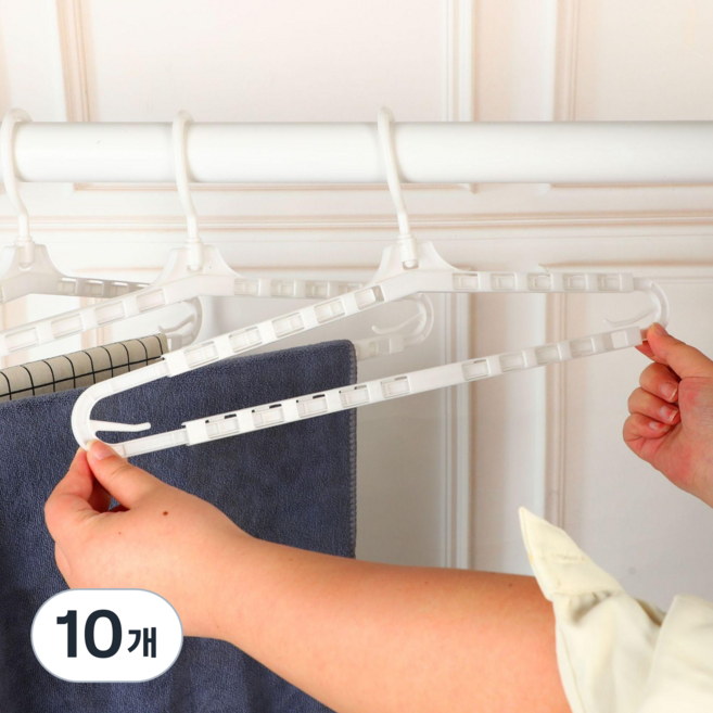 롤링페이퍼 늘어나는 길이조절 회전형 옷걸이 최대 68cm, 10개, 화이트(41~68cm)