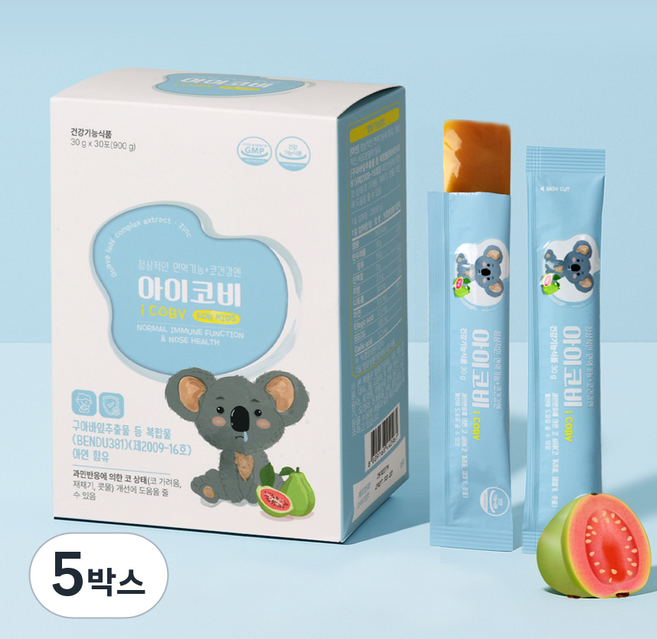 아이코비(정상적인 면역기능 및 코 건강) 구아바잎추출물 등 복합물(BENDU381) 함유 30포, 5박스, 900g