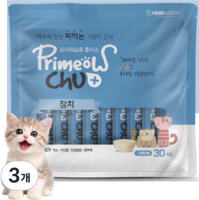 프리미요츄 플러스 짜먹는 고양이간식 대용량 30P, 참치맛, 300g, 3개