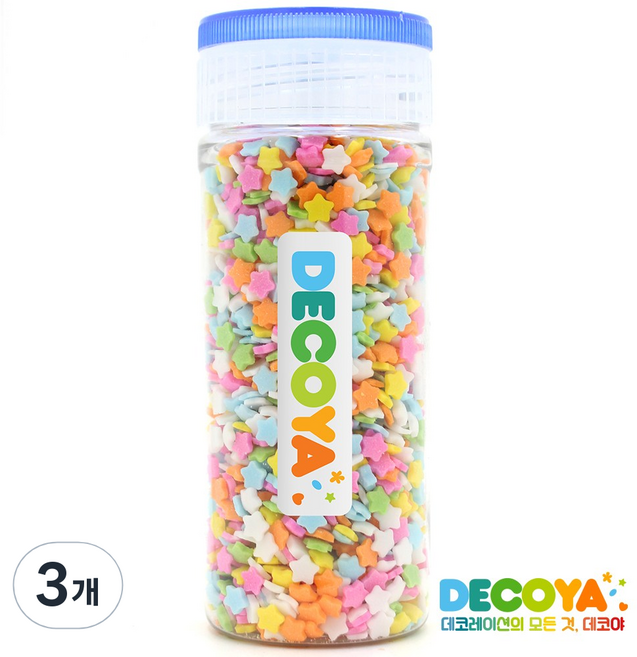 데코야 파스텔 스타 셰이프(5mm) 간편용기 (스프링클/제과제빵/데코), 3개, 70g
