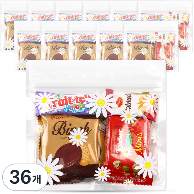 한봄 미니 소포장 과자 답례품 세트 간식 꾸러미, 36개, 5종