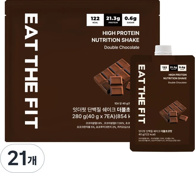 델리스푼 단백질 쉐이크 잇더핏 더블초코맛, 40g, 21개 - 쿠팡