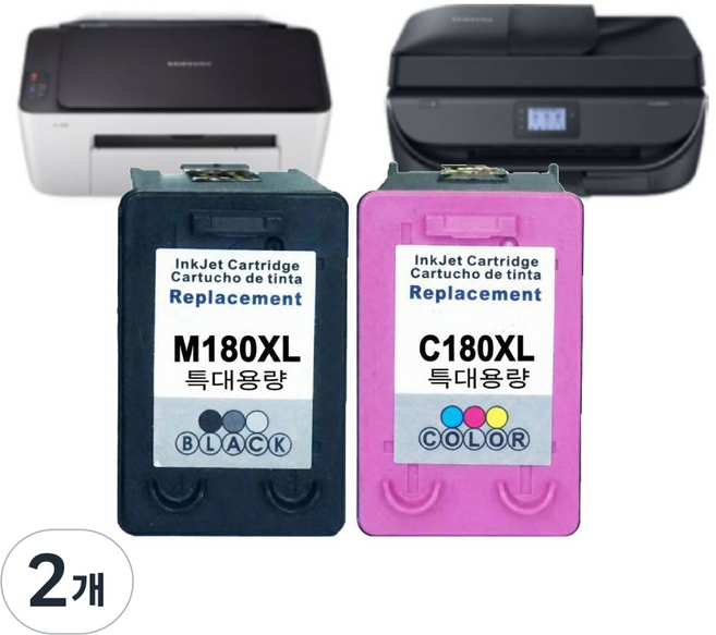 삼성 프린터 호환 잉크 SL-J1660 SL-J1770FW SL-J1663 SL-J1665, 2개, M180 검정 대용량 호환