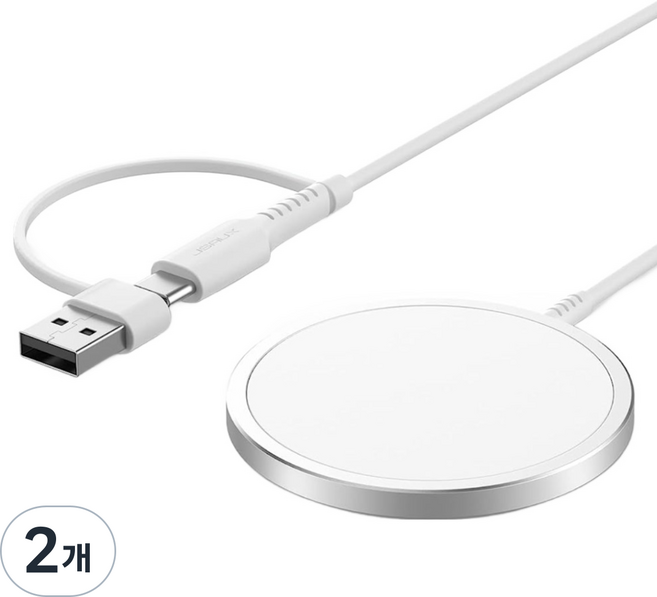 JSAUX 아이폰 맥세이프 무선 마그네틱 호환 충전기 1.5 m, 2개, 화이트