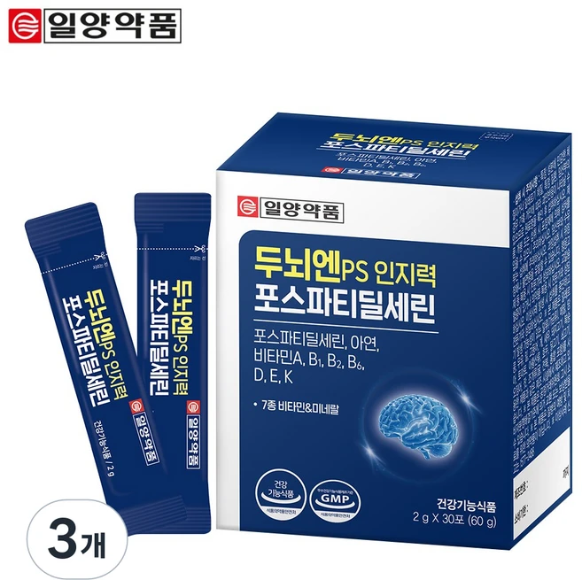 런칭 일양약품 두뇌엔 PS 인지력 포스파티딜세린 기억력 인지력 개선 두뇌건강 분말 스틱형, 3개, 30회분 - 쿠팡