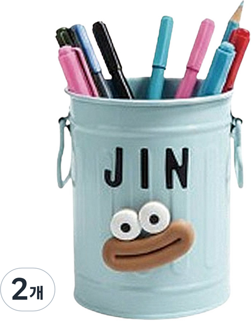 빵떡이 꾸미기 튼튼한 철제 스틸 연필꽂이 D.I.Y 꾸미기 다용도 펜꽂이, 2개, 연필꽂이(스카이블루)