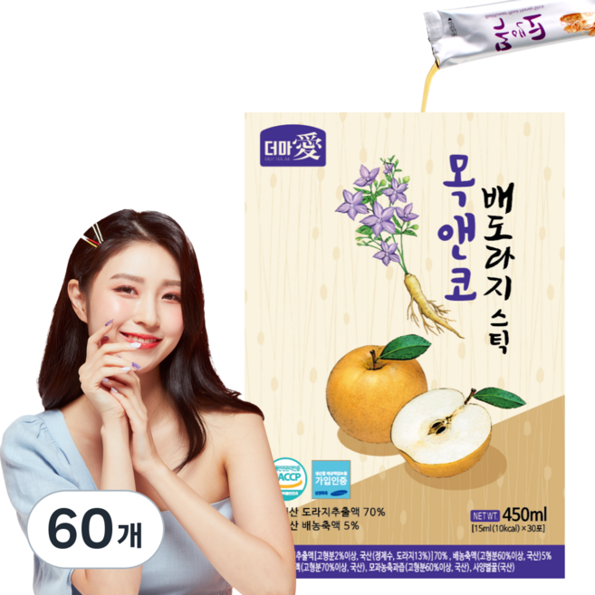 [약국판매] 더마애 목앤코 도라지 배 즙 스틱 청, 15g, 60개