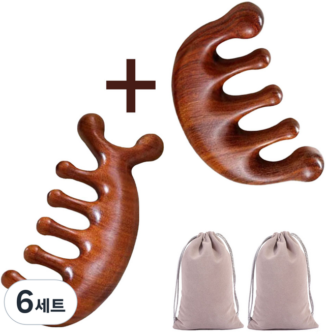 홈밸류언스 두피 바디 전신 괄사 혈액 순환 림프 케어 천연 나무 우드괄사 빛 경락마사지 리프팅 A타입+B타입(개별 파우치 증정), A타임+B타입, 6세트