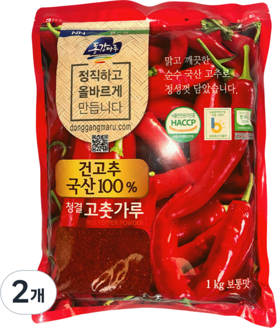 영월농협 직송 동강마루 25년 청결 고춧가루 1kg(보통맛), 1kg, 2개