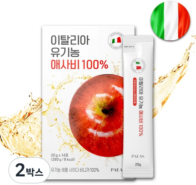 의사 설계 이탈리아 유기농 애사비 100프로 사과초모식초 애플사이다비니거 스틱, 2박스, 280g - 쿠팡