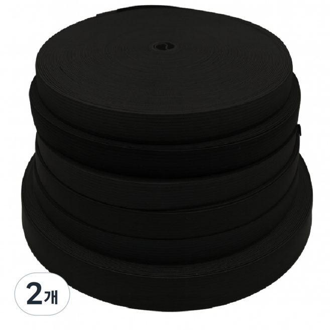 고무밴드 허리끈밴드 너비 5cm 40M 1롤, 2개, 블랙