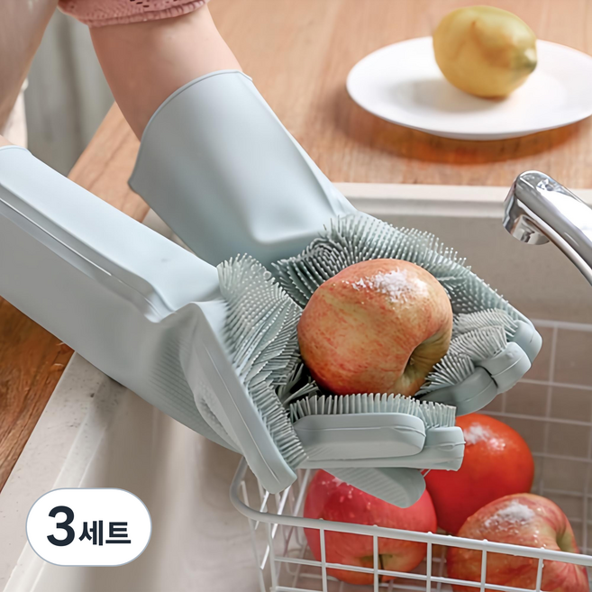 오브젝티브 내열실리콘 수세미 고무장갑 160g 고중량, 그레이, 3세트, 2개