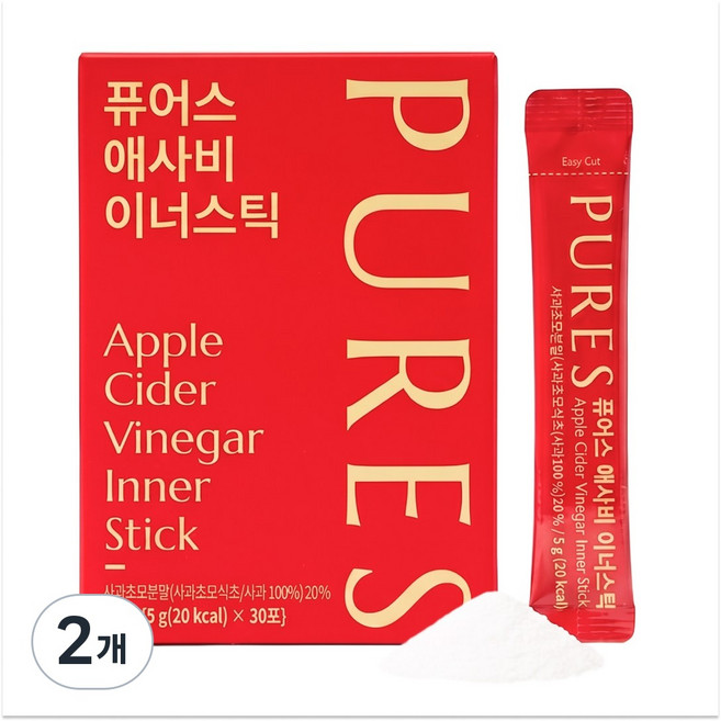 퓨어스 사과식초 애사비 애플 사이다 비니거 분말 스틱 30포, 2개, 150g