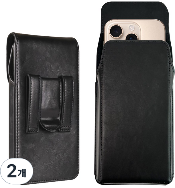 인조가죽 레더 허리 벨트 폰케이스 세로형, 2개, 블랙 M