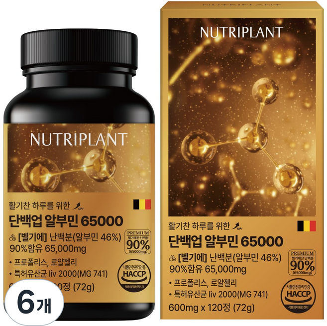뉴트리플랜트 특허받은 단백업 알부민 초고함량 65000 난백분 영양 100% 식약청 인증 추천, 6개, 120정