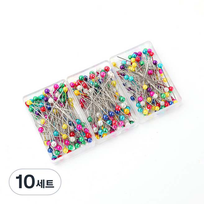 제이팩 구슬형 시침핀 80pcs, 10개, 혼합색상