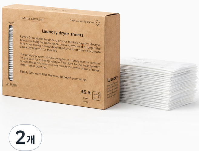 패밀리그라운드 건조기 섬유유연제 클린코튼향 본품, 2개, 40매입