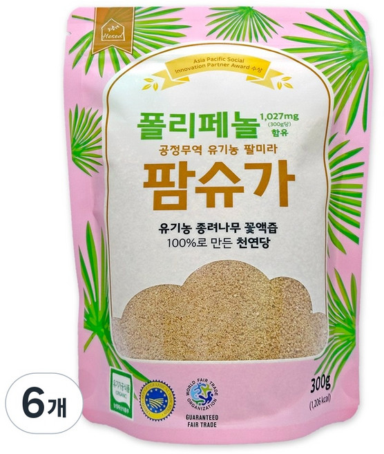 헤세드 유기농 팔미라 팜슈가, 6개, 300g