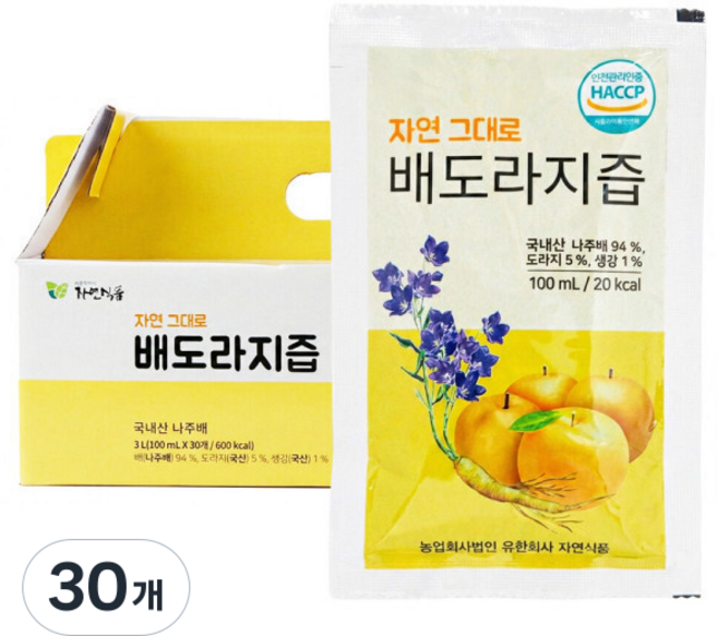 자연식품 자연그대로 배도라지즙 파우치, 100ml, 120개