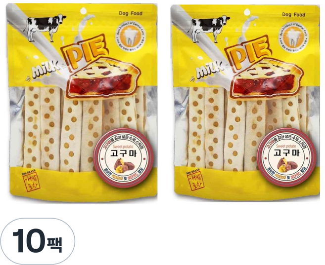 밀크파이 끝까지 오래먹는 강아지 스틱껌, 10개, 180g, 고구마
