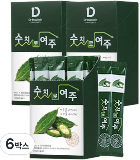 TV인기 숫치로여주즙 국내최대 고함량 무농약여주즙 간편스틱형 건여주+초미세여주분말추출 90포 / 270포, 6박스, 20mlX30포, 600ml