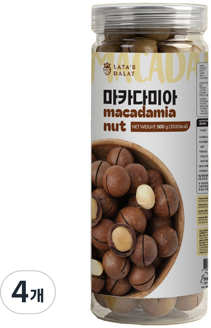 라타스달랏 특대사이즈 마카다미아 속이꽉찬 까먹는 대과 무첨가, 4개, 500g