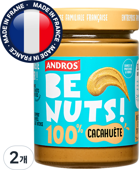 안드로스 비넛츠 100% 무가당 땅콩버터 무첨가 크리미 피넛버터 프랑스땅콩잼, 2개, 320g
