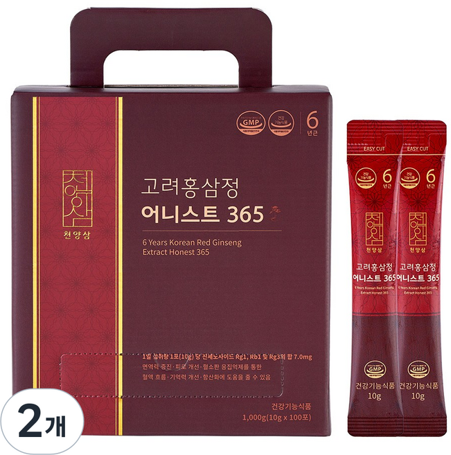 천양삼 6년근 고려홍삼정 어니스트 365 홍삼스틱 100포, 1kg, 2개