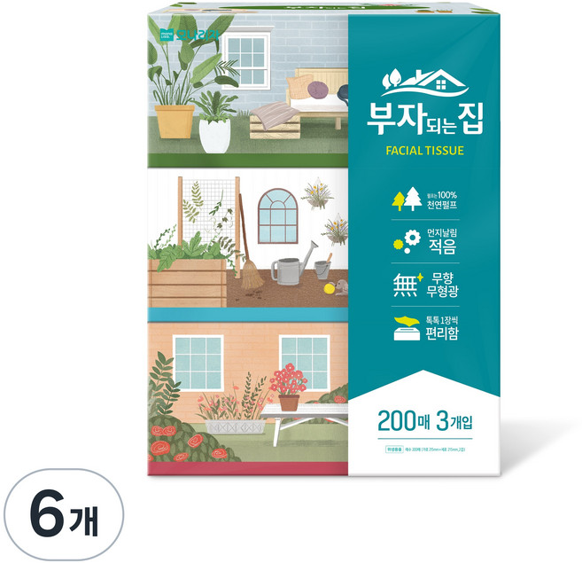부자되는집 각티슈 2겹, 200매, 6개