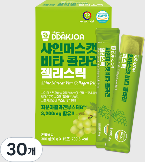 DDAKJOA 샤인머스캣 비타콜라겐 젤리스틱, 30개, 20g