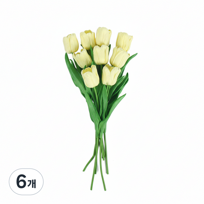 인조 조화 튤립 9송이 세트, 6개, 연한옐로우 9송이