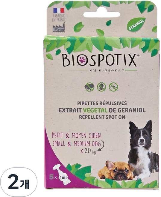 바이오스파틱스 스팟온 중소형견용, 혼합색상, 5ml, 2개