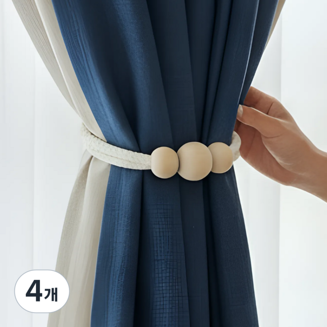 DUGN 강력 자석 마그네틱 커튼끈 타이백 커튼 홀더, 우드 베이지, 4개