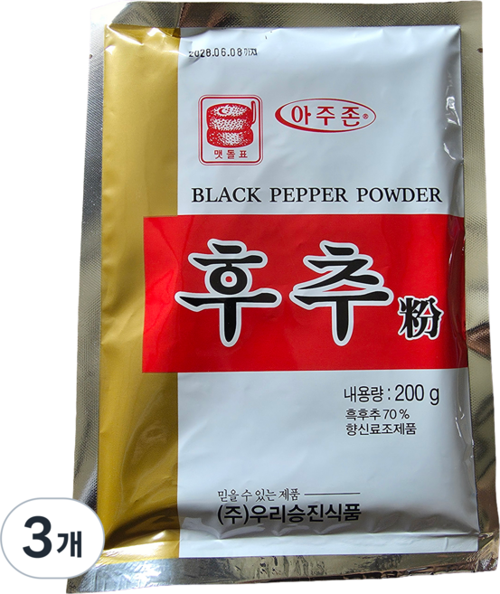 승진우리식품 아주존 멧돌표 분흑후추, 200g, 3개