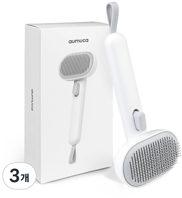 [공식파트너] aumuca 아우무카 반려동물 브러쉬 스마트 케어 장모용 원터치 슬리커 강아지 고양이 빗 브러시, 화이트, 3개