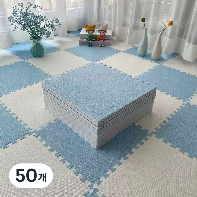 셔니엘 사계절 면마 조립식 퍼즐매트 냉기 습기 차단 미끄럼방지 바닥매트, 50개, 스카이 블루
