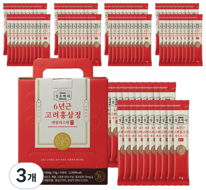 청춘백서 프리미엄 홍삼 6년근 고려홍삼정 데일리스틱 골드, 1kg, 3개