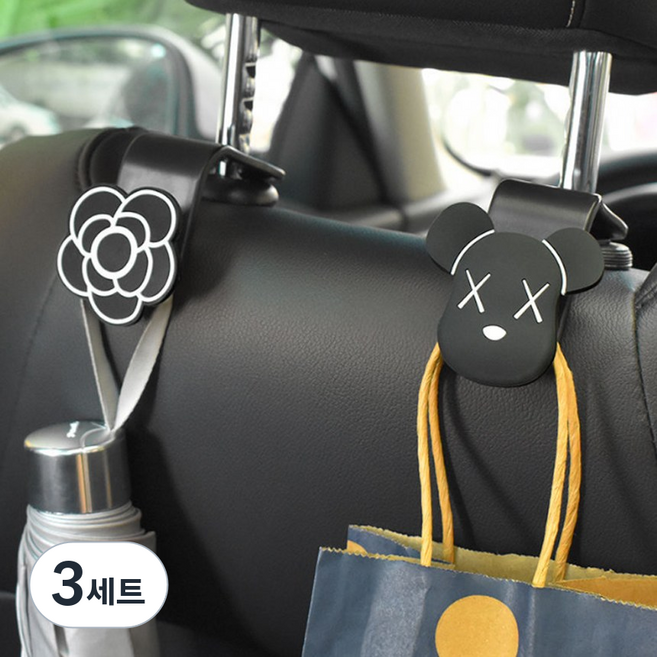 위드마스터 모두걸어 차량용 후크 4개 세트, 블랙(곰 2개+플라워 2개), 3세트
