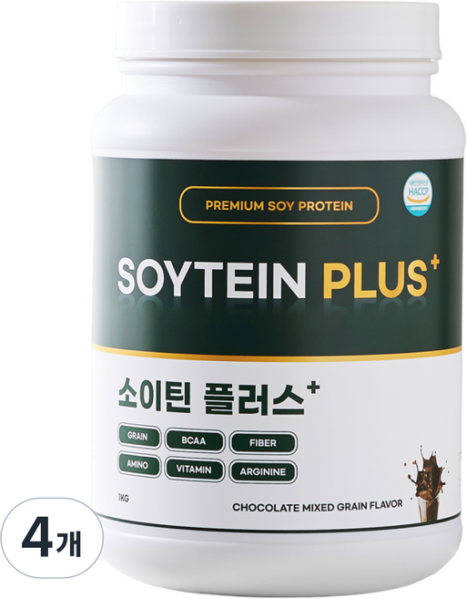 식물성 단백질 유당불내증 소이프로틴 쉐이크 대두단백 보충제 소이틴플러스 초코맛, 1kg, 4개