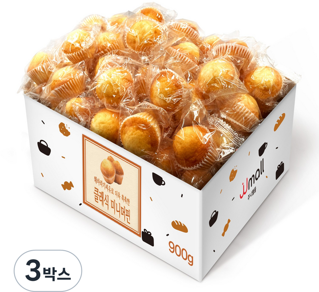 오리지널 미니머핀 대용량 아침식사 대용 모닝빵 간식, 3박스, 900g