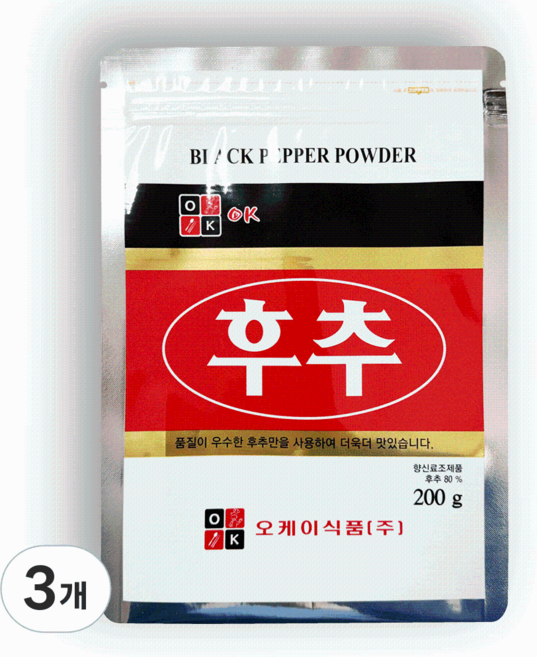 오케이 후추 후추분말 대용량 업소용, 200g, 3개