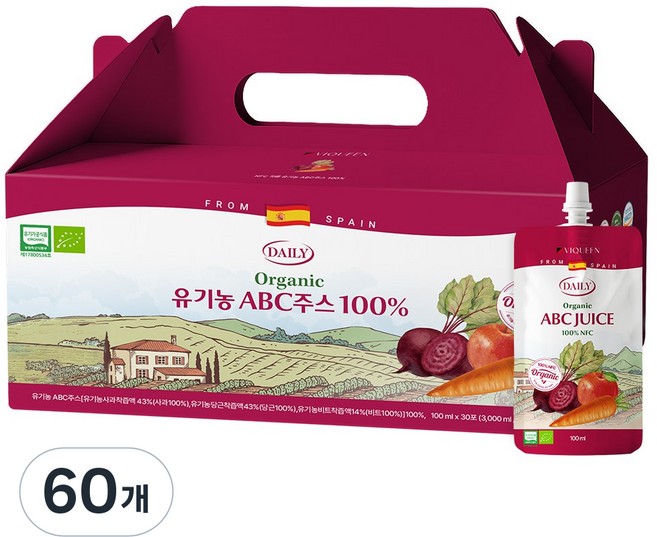 바이퀸 유기농 ABC주스 100% NFC착즙주스, 60개, 100ml