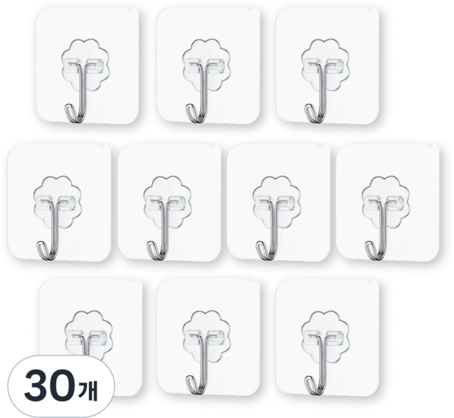 에바오 무타공 강력 접착식 벽걸이 후크걸이, 투명, 30개