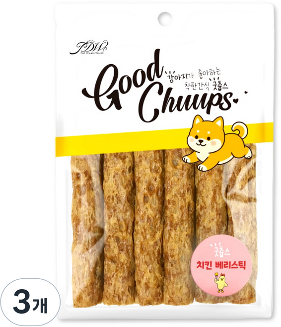 굿츕스 강아지간식 강아지져키 항산화 강아지훈련용간식, 3개, 180g, 치킨크랜베리