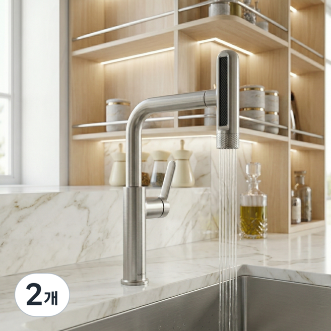 에떼르노 EK-6001NBM 무광니켈 6기능 주방수전 폭포수전, 2개