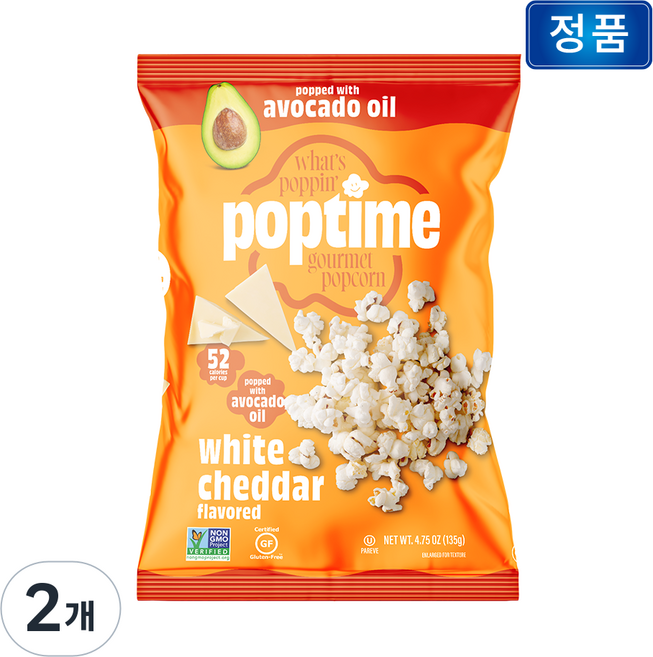 팝타임 화이트 체다치즈향 아보카도오일 팝콘, 2개, 135g