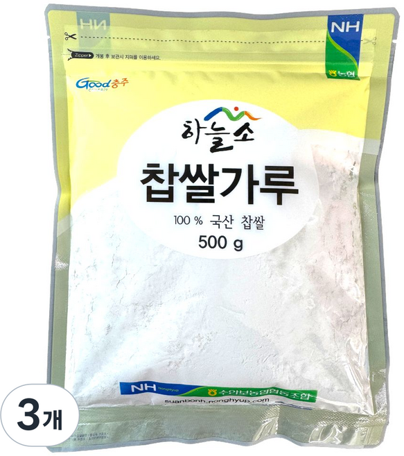 [농협] 수안보농협 100% 국산 찹쌀가루, 500g, 3개