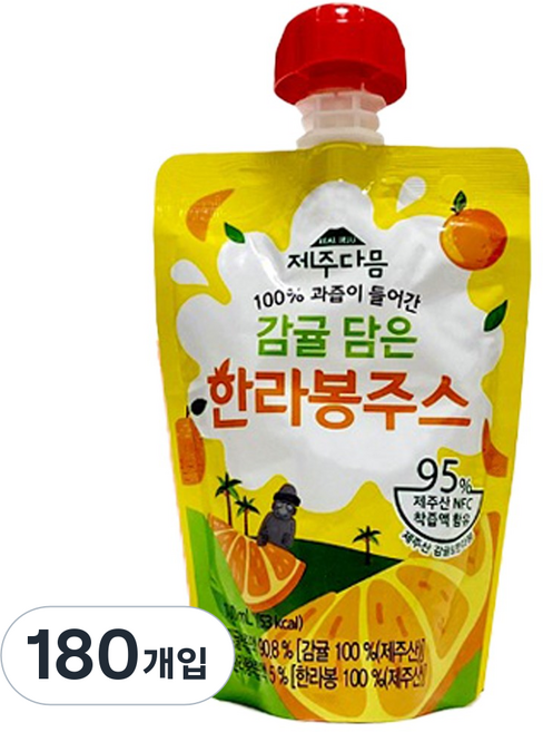 어니스틴 감귤 담은 한라봉 주스 물 타지 않은 제주산 착즙 주스 NFC주스 감귤 주스 어린이주스 학교간식 어린이집 간식 교회간식, 180개, 100ml