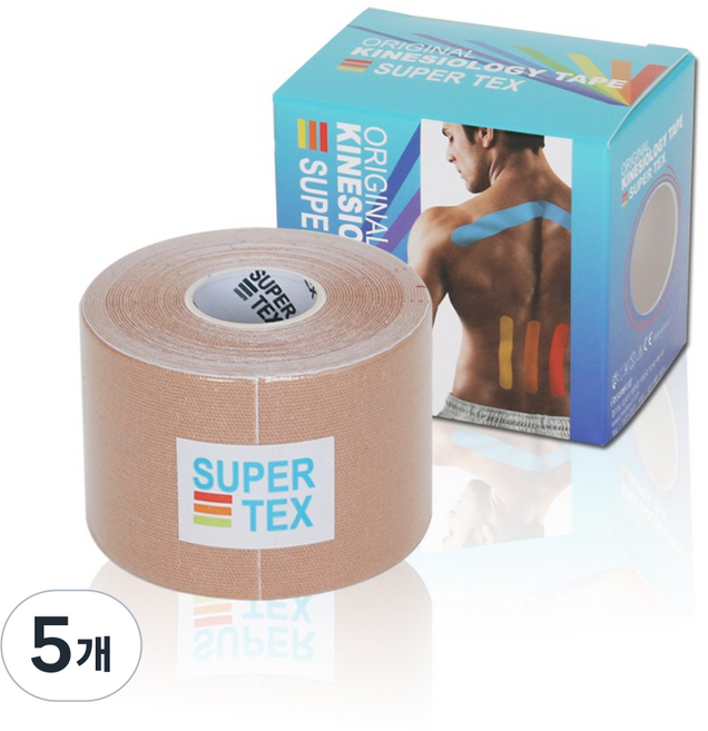 나사라 슈퍼텍스 스포츠테이프 키네시올로지 테이핑 5cm x 5m 베이지, 5개, 1개입